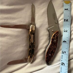 Vintage Uncle Henry Brown Stag-Style Folding Knifes